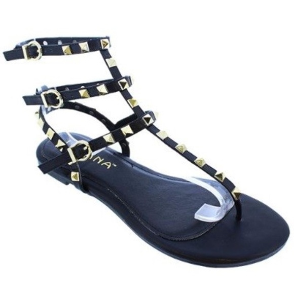 New! Vegan Python Studded Gladiator Sandals - Picture 4 of 7